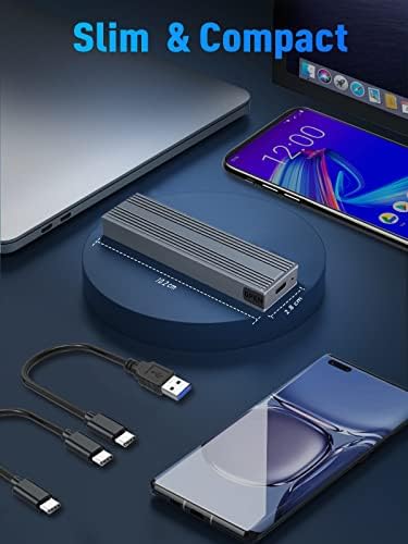 High-Speed M.2 NVMe SSD Enclosure with USB C Adapter – 10 Gbps Transfer Rate, UASP & Trim Support for M-Key (B+M Key) SSDs (2230/2242/2260/2280) – Portable, Durable Solution for Data Backup & Storage Expansion