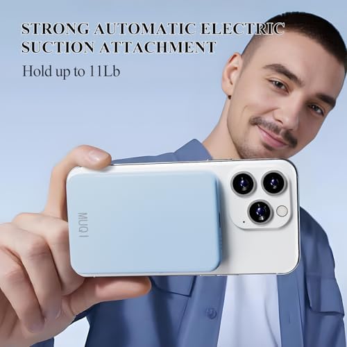 Suction-Enabled 5000 m Ah Wireless Power Bank – Ultra-Fast 22.5 W Portable Charger with USB-C for i Phone 16/15/14/13/12 & Android Devices – Sleek Blue Design for Effortless Charging on the Go