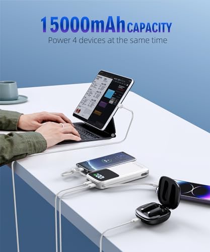 Ultimate UYAYOHU 15000 m Ah Portable Charger with Built-in AC Plug and Dual Output Cables – Lightweight Power Bank for Fast Charging i Phones, Samsung Devices & i Pads – LED Display for Instant Battery Monitoring – Perfect for On-the-Go Lifestyle