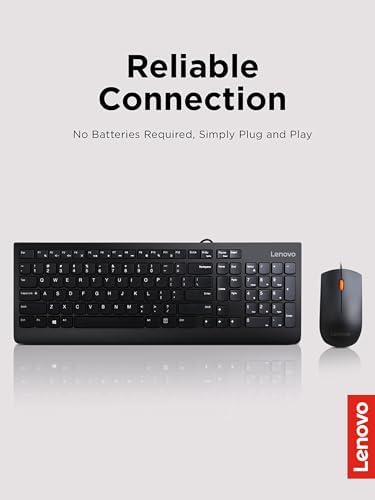 Lenovo 300 USB Wired Keyboard – Ergonomic Full-Size Design with Adjustable Tilt for Ultimate Comfort, Spill-Resistant & Compatible with Windows 7/8/10 – Enhance Your Typing Experience with Reliable Performance and Sleek Black Finish