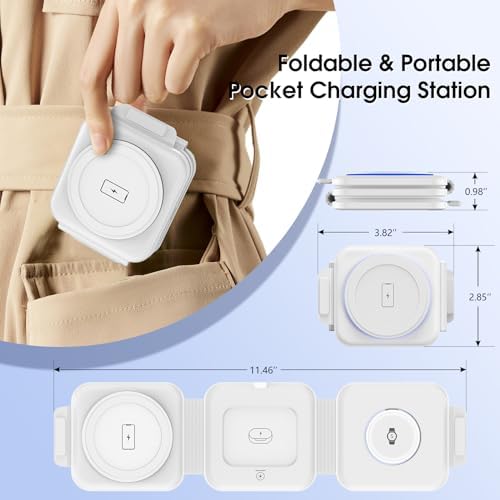 Ultra-Compact 3-in-1 Wireless Charging Station for Samsung Devices – Foldable Travel Charger Pad for S25, S24, S23 Ultra, Z Flip, and Fold 6; Fast Wireless Charger for Galaxy Watch 7/6 and Buds 3 Pro – Sleek, Portable Design for On-the-Go Power Solutions