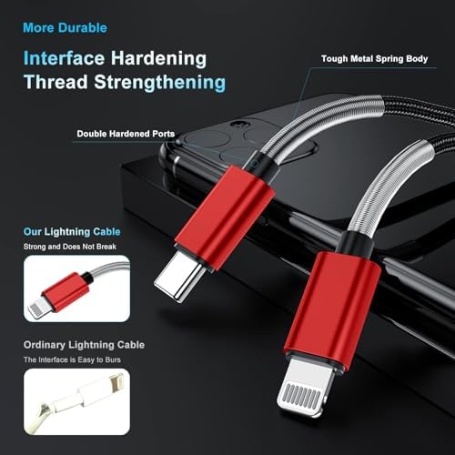 10-Foot Apple MFi Certified USB C to Lightning Charging Cable – Dual Pack High-Speed i Phone Charger for 14/13/12 Series and i Pad – Durable Long Charging Cord for Ultimate Convenience and Flexibility