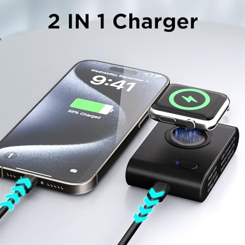 Compact Keychain Magnetic i Watch Charger Duo – Portable 2000 m Ah Power Bank for Apple Watch Series 1-9, SE, Ultra & Ultra 2 – Stylish Black & Pink Design for On-the-Go Charging Efficiency