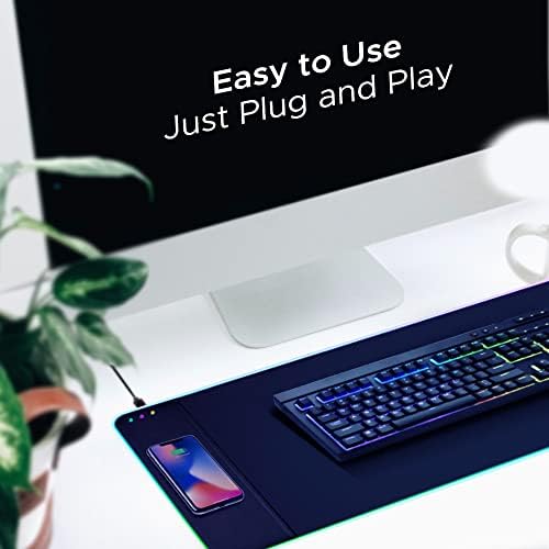 Elevate Your Gaming & Productivity with the 12″ x 35.5″ Wireless Charging RGB Mouse Pad – Large Non-Slip Desk Mat Featuring 10 Customizable RGB Backlight Colors, Fast Wireless Charging for i Phones & More, Perfect for Ergonomic Gaming Setups and Enhanced Workspace Organization