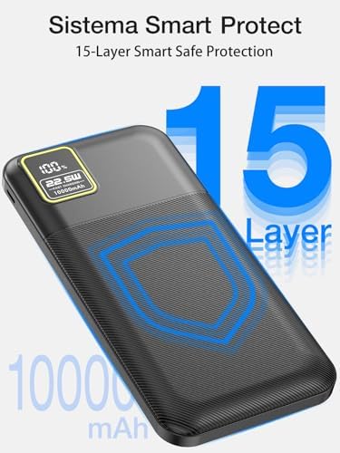 High-Speed Portable Power Bank 10000 m Ah with 22.5 W Fast Charging – USB-C & Dual USB-A Ports for Ultimate Device Compatibility – Lightweight Travel Companion with Smart LED Display & 15-Layer Safety Protection – Ideal for i Phone, i Pad & More