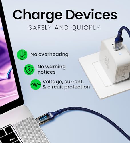 Next-Gen Infina Core 6 ft 100 W LED Charging Cable – Ultra-Fast Universal USB C Charger with Visual Speed Indicator – Flexible Design for Apple, Android, Samsung & More – Superior Durability and Enhanced Charging Efficiency