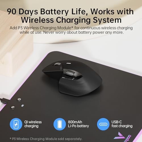 Revolutionize Your Workflow with Rapoo MT760 Multi-Device Wireless Mouse – Effortlessly Connect Up to 4 Devices with Bluetooth 5.0 & 2.4 G, 11 Customizable Buttons, 4 K DPI Precision, and 90 Days of Uninterrupted Battery Life – Perfect for Professionals and Tech Enthusiasts in Sleek Matte Black