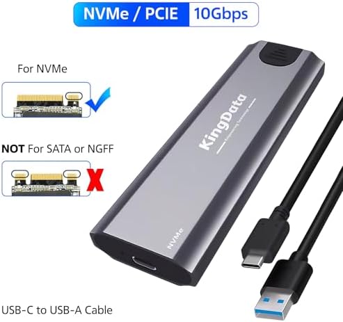 Ultra-Fast M.2 NVMe Enclosure – Tool-Free USB 3.1 Adapter for 2230/2242/2260/2280 SSDs, Up to 10 Gbps Transfer Speed with USB C to A Cable – Perfect for Windows, Mac, and Linux Users, Compact & Portable Design for Enhanced Data Management