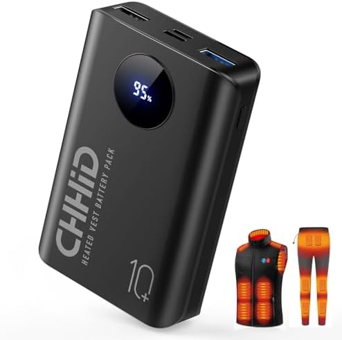 Stay Warm and Connected: 5 V 2 A Heated Vest Battery Pack with LCD Display – 10000 m Ah Portable Charger for i Phone & Android Devices – Fast Charging Dual Output Power Bank for Outdoor Enthusiasts and Active Lifestyles