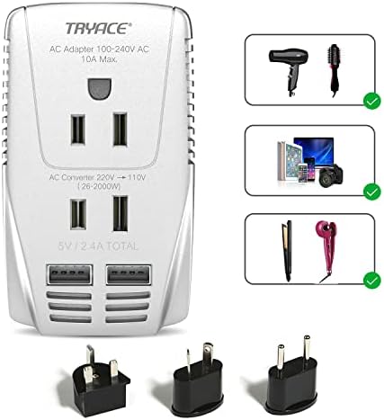 High-Power 2000 W Universal Travel Voltage Converter: Efficiently Step Down 220 V to 110 V for Hair Tools & Electronics with Dual USB Ports – Global Compatibility for EU, UK, AU, and US Sockets
