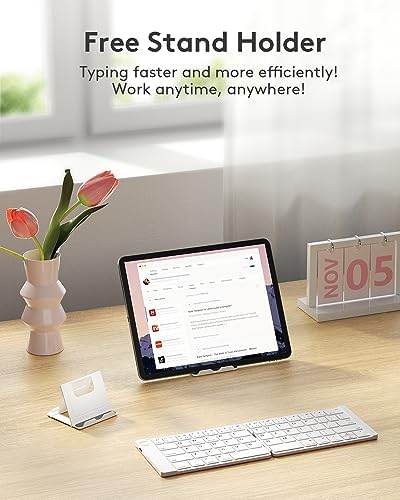 Samsers Portable Foldable Bluetooth Keyboard – Ultra Slim Wireless Keyboard with Stand for i OS, Android & Windows Devices – Rechargeable Multi-Device Travel Keyboard for Effortless Typing on the Go – Sleek Black Design