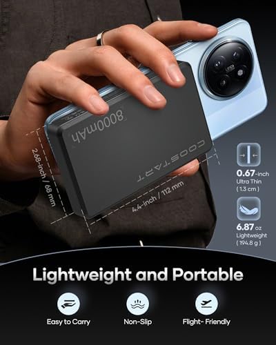 Ultra-Slim Wireless Portable Charger: 8000 m Ah Power Bank with Innovative Suction Cup for Seamless i Phone and Android Charging, 22.5 W USB-C PD Fast Charge, Ideal for Travel and Daily Use, Black – Ultimate Convenience and Efficiency