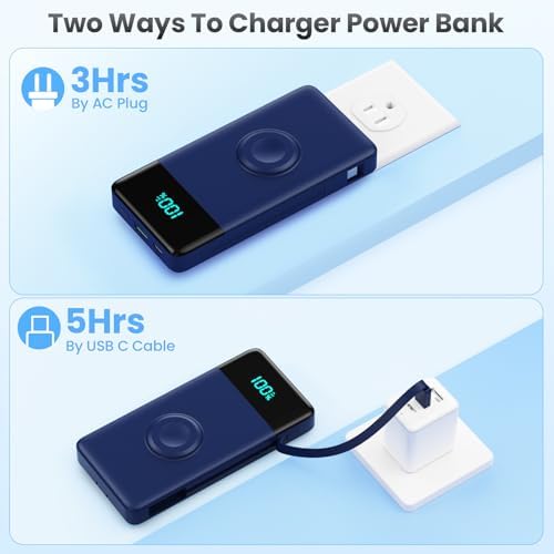 Ultra-Compact 6-in-1 10800 m Ah Power Bank with Built-In Cables & AC Plug – Fast Charging for i Phone, Android, and Apple Watch – LCD Display for Easy Power Monitoring – Lightweight, Travel-Friendly Battery Pack for Multi-Device Charging – Perfect for i Phone 16/15/14 Series, Samsung Galaxy, and More – Enjoy Unmatched Versatility and Convenience on the Go