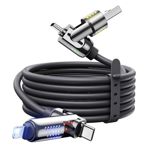 MAGIC JOHN 240W 4 in 1 Charging Cable, 4FT USB C to Lightning Cable [MFi Certified], Multi Chargers for All Devices, Chubby USB A/C to C/Lightning with Light for iPhone/MacBook/iPad/Samsung/Switch 2 – Enhanced Compatibility and Speed