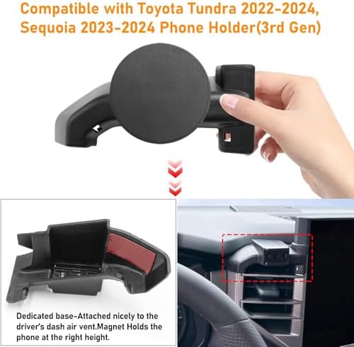 Toyota Tundra & 2 nd Gen Sequoia Magnetic Phone Holder for Air Vent (2007-2013) – Anti-Shake 360° Rotation Dashboard Stand – Premium Black Automotive Accessory for Safe Hands-Free Navigation and Streaming