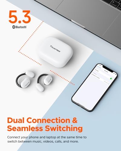Experience Limitless Sound with truefree O1 Open Ear Headphones – Bluetooth 5.3 Wireless Earbuds Featuring 16.2 mm Drivers for Immersive Stereo, Noise-Cancellation Mic for Crystal-Clear Calls, 45 Hours Playtime, Perfect for Active Lifestyles and Sports Enthusiasts