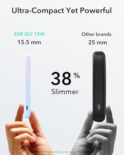 ESR Mag Safe 5,000 m Ah Portable Power Bank with Kickstand – Ultra-Slim 0.6 in Design, 15 W Qi2 Certified Fast Charger for i Phone 16/15/14/13/12 – Includes 20 W USB-C Charging Cable for Effortless Power On-the-Go
