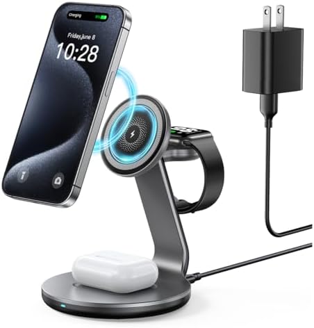 Ultimate 3-in-1 Fast Wireless Charging Station for i Phone 16, 15, 14, 13, 12 – Sleek Design with Enhanced Compatibility for Apple Watch and Air Pods Elevate your charging experience with this state-of-the-art 3-in-1 wireless charger, expertly designed to provide fast, efficient power for your i Phone models 16, 15, 14, 13, and 12. This innovative charging station not only supports your i Phone but also seamlessly accommodates your Apple Watch and Air Pods, ensuring all your essential devices are charged simultaneously without the clutter of cords. The sleek, modern design enhances your workspace while the smart charging technology prevents overheating, delivering optimal power for your devices. An anti-slip surface guarantees your gadgets remain securely in place, while an LED indicator keeps you informed of charging status at a glance. Built with durability in mind, this charging station is perfect for tech-savvy individuals looking to streamline their daily routine. Experience the perfect blend of functionality and style, and keep your devices organized and ready for action with this must-have accessory.