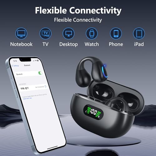 TANFESO Open Ear Bone Conduction Headphones – Ultra-Lightweight Bluetooth 5.3 Sport Earbuds with 60-Hour Playtime and IPX7 Waterproof Rating for Active Lifestyles – Perfect for Runners and Fitness Buffs – Hands-Free Calling and Secure Fit in Black