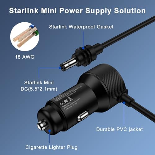 Starlink Mini Car Charger with 10 FT Power Cable – Ultra-Fast 12 V-48 V Cigarette Lighter Adapter Featuring Digital Display for Optimal Device Performance – Perfect for Road Trips and Daily Commutes