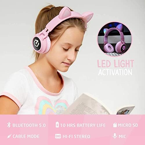 Kid-Friendly Bluetooth Headphones with LED Lights – Safe 85 d B Volume Limit for Young Ears, Foldable Design for Travel Ease, Micro SD Card Playback, Integrated Mic for Calls – Perfect Wireless Audio for Kids’ Adventures and Learning