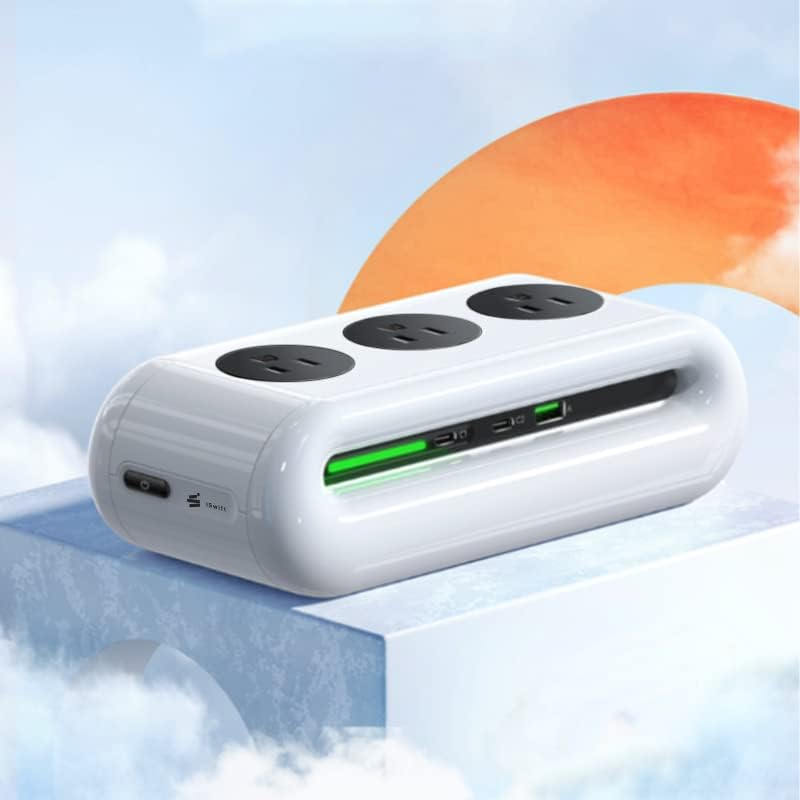 Optimize Your Productivity with the i Swift 65 W USB-C Multi-Device Charging Hub – 6-in-1 Power Strip Featuring 3 AC Outlets, 2 High-Speed USB-C Ports, and 1 USB-A Slot – 5 ft Extension Cord for Flexible Workspace Setup – Advanced Surge Protection for Ultimate Device Safety and Efficient Workflow