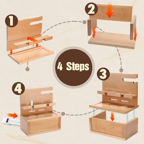 Sustainable Beechwood Nightstand Organizer with Integrated Cable Management – Elegant Phone Docking Station for Men, Boyfriends, and Husbands – Ideal Gift for Birthdays and Anniversaries in Light Yellow – Enhances Organization and Style