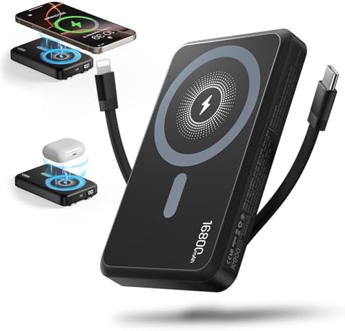 Ultimate 16800 m Ah Magnetic Wireless Power Bank – 15 W Fast Charging Portable Charger with Dual Built-in Cables & LED Display – Travel-Friendly Battery Pack for i Phone 16/15/14/13/12 Series & Android Devices – Enhanced Compatibility, Slim Design, and Multiple Device Charging Options