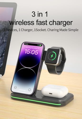 Ultimate 3-in-1 Wireless Charging Hub for i Phone, Android, Apple Watch & Air Pods – 18 W Fast Charge, LED Status Light, Compact Design for Streamlined Power Solutions