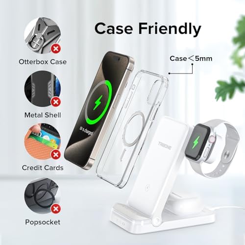 Tribone 3-in-1 Foldable Fast Wireless Charger for Apple Devices – Ultimate Charging Station for i Phone 11-16, Apple Watch Series 1-10, Air Pods Pro 4/3/2 – Sleek Black Design for Home & Travel – High-Speed Power-Up, Space-Saving Convenience