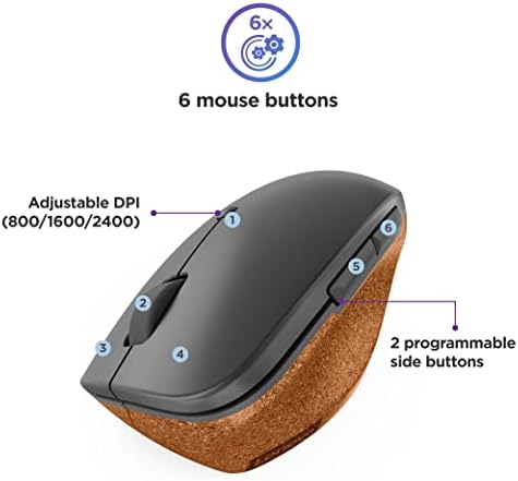 Lenovo Go Multi-Device Wireless Mouse – Versatile Dual Connectivity Bluetooth Optical Mouse with USB-C Rechargeable Battery, Adjustable DPI, Qi Charging, and Ambidextrous Design in Sleek Grey – Perfect for Multitaskers and Professionals