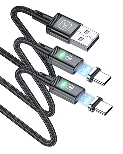 Kuulaa Magnetic USB C Charging Cable – 2 Pack of 3 ft Nylon Braided Fast Charge Cords with LED Indicators for Samsung & Type C Devices – Effortless Connection & Enhanced Durability in Black