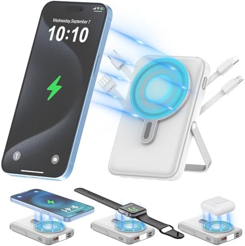 3-in-1 Magnetic Wireless Portable Charger – 10000 m Ah Power Bank with Fast 22.5 W Charging for i Phone 15/14/13/12, Apple Watch, and Air Pods – LED Display, Sleek & Lightweight Design for Ultimate On-the-Go Convenience and Enhanced Compatibility