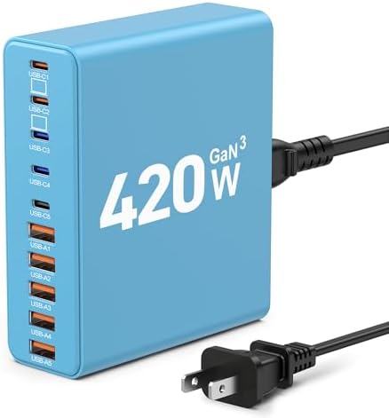 Ultimate 420 W Ga N Multi-Device Charging Hub – 10-Port USB C & A Wall Charger for Mac Book, i Phone, i Pad, Dell XPS, and Samsung Galaxy – Rapid Smart Charging Station with Advanced Safety Features for Efficient Power Management