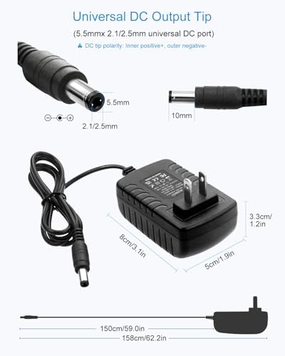 Versatile 5 V 3 A AC Power Adapter – 4.92 Ft Cord for LED Strip Lights, CCTV Cameras & USB Hubs – Universal 100-240 V Input, Dual Connector Compatibility (5.5 mm x 2.5 mm/2.1 mm) – Pack of 5 for Enhanced Power Efficiency & Reliability