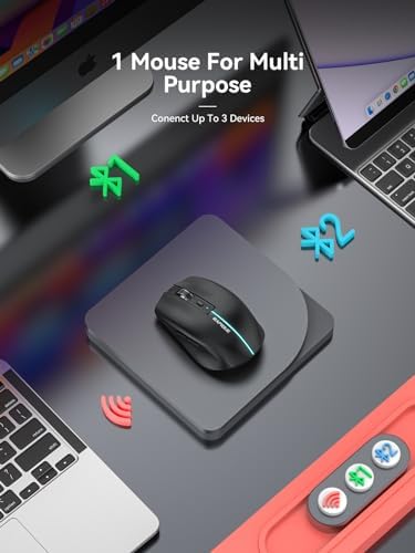 Streamlined Bluetooth Wireless Mouse – Rechargeable Ergonomic Multi-Device Mice (Tri-Mode: BT1/BT2 + 2.4 GHz) with USB Receiver, Stylish Khaki to Pink Design for Laptop, Mac Book, PC, i Mac, i Pad – Ultimate Comfort & Flexibility for Effortless Productivity