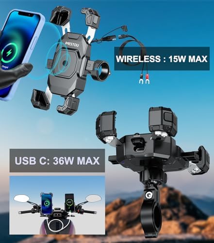 Motorcycle Wireless USB C Charger & Phone Mount – 2-in-1 Detachable SAE-O Ring Design for 5.5″-7.2″ Smartphones, Enhanced Stability & Fast Charging, Universal Fit for 12-24 V Motorcycles, One-Handed Operation, Shock-Absorbing Protection, Anti-Water Switch for Safety