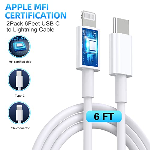 MFi Certified 6 FT USB C to Lightning Charging Cable Pack – Fast Charging i Phone Adapter for 14 Pro Max, 14 Plus, 13 Mini, 12, 11, X, SE & Air Pods – Durable, High-Speed Charging Solution for Apple Devices with Enhanced Compatibility