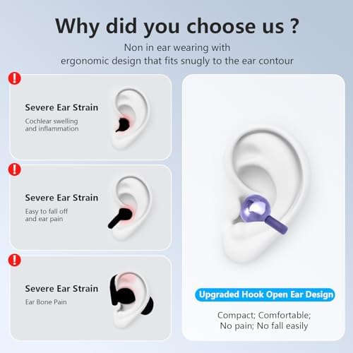Experience Unmatched Audio Freedom with Bluetooth 5.4 Open Ear Clip-On Earbuds – Lightweight, IPX7 Waterproof Sports Headphones with Intelligent Touch Control for Seamless Fitness and Running Performance – Striking Vibrant Purple Design