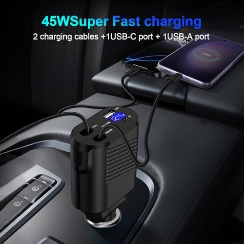 Ultimate 45 W Retractable USB-C Car Charger – Fast Charging Adapter for Samsung Galaxy S25, S24, S23, S22, S21, S20 Ultra, Z Flip, Google Pixel 9, 8, 7 Pro – Multi-Device Compatibility & Enhanced Safety Features for On-the-Go Power Solutions