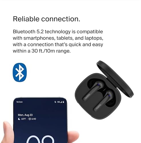 Belkin Sound Form™ Motion True Wireless Earbuds with Dual Microphone – Crystal Clear Calls & IPX5 Water-Resistant Design – Wireless Charging Case for Ultimate Convenience – Perfect Bluetooth Headphones for i Phone & Samsung Users – Enhanced Sound Quality for Active Lifestyles