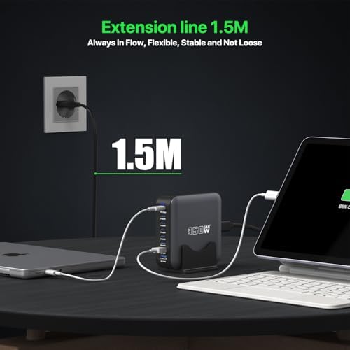 Ultimate 350 W Ga N USB C Charging Station Hub – 8-Port Fast Charger for Smartphones, Tablets, and Laptops | PD100 W & 65 W Outputs | Universal Compatibility with Samsung, i Phone, Google, Mac Book Pro/Air | Compact Design for Home & Office Use | Enhanced Energy Efficiency