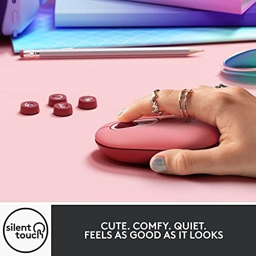 Logitech POP Wireless Mouse in Heartbreaker Rose – Customizable Emojis, Silent Click Technology, Precision Scrolling & Multi-Device Compatibility for Effortless Navigation and Personal Expression