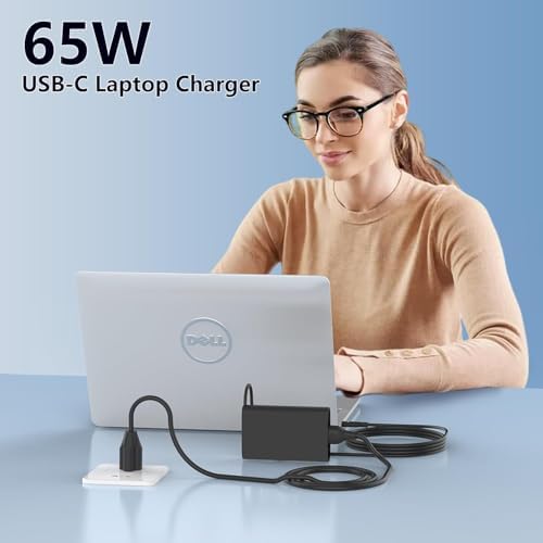 Powerful 65 W USB-C Laptop Charger for Dell – Optimized for XPS & Latitude Series – Lightweight, Travel-Friendly AC Adapter with Advanced Safety Mechanisms – Perfect for Home and Office Use – Versatile Fast Charging Solution for Enhanced Device Performance and Protection