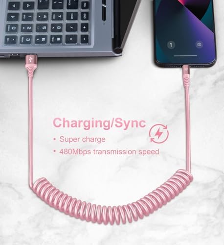 Premium Coiled Lightning Charger Cable for i Phone – 2 Pack (3 FT & 6 FT) – Apple MFi Certified High-Speed Charging & Data Transfer – Compatible with i Phone 14/13/12/11 Pro Max/XS/XR/XS/X/8/7/Plus/6 S, i Pad, and i Pod – Tangle-Free Black Design for Ultimate Portability and Reliability