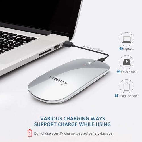 FENIFOX Slim Mini Bluetooth Mouse – Rechargeable Wireless Mouse for Laptops, PCs & Tablets – Ultra-Portable, Whisper-Quiet Design for Enhanced Focus – Perfect for Android & Windows XP Users