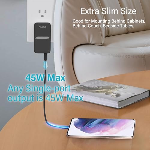 Compact 45 W Dual USB-C Wall Charger with Ga N Technology – Super Fast Charging Adapter for Laptops, Smartphones, and Tablets – Ideal Travel Companion with Folding Plug Design – Enhanced Power Delivery 3.0 for Samsung Galaxy and More – Lightweight and Efficient Charging Solution