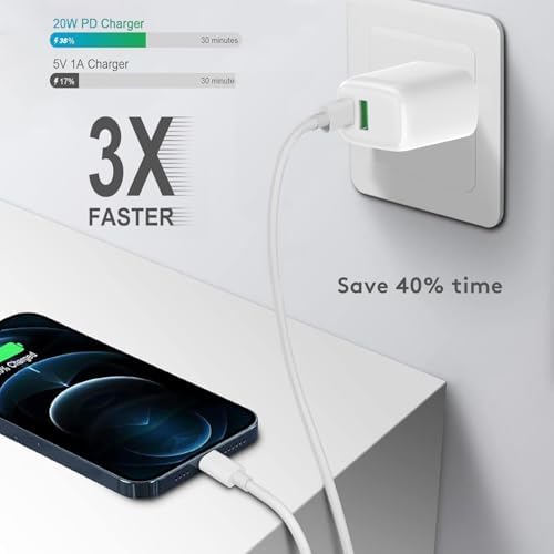 MFi-Certified 20 W Dual-Port USB-C Fast Charger with 5 FT Lightning Cable – Efficient Charging Solution for i Phone 14/13/12/11/XS/XR/X/i Pad/Air Pods Pro – Ideal for Home, Office, and Travel Needs