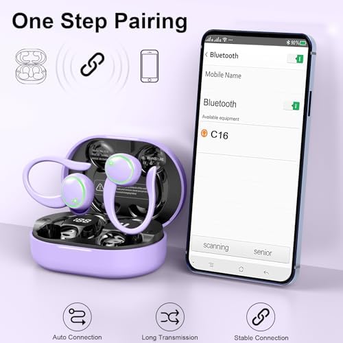 Ultimate Bluetooth 5.4 Sports Earbuds with 50-Hour Playtime, IP7 Waterproof Design, and Enhanced Deep Bass – Perfect for Fitness Enthusiasts and Runners in Vibrant Purple, Engineered for Unmatched Comfort and Superior Noise Cancellation