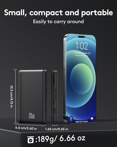 Ultra-Slim 10,000 m Ah Mag Safe Power Bank for i Phone 16/15/14/13/12 – Fast Wireless Charging in Sleek Metallic Black, Magnetic Attachment for Hassle-Free Portability and Quick Power-Ups – Ideal Travel Companion for On-the-Go Charging Solutions